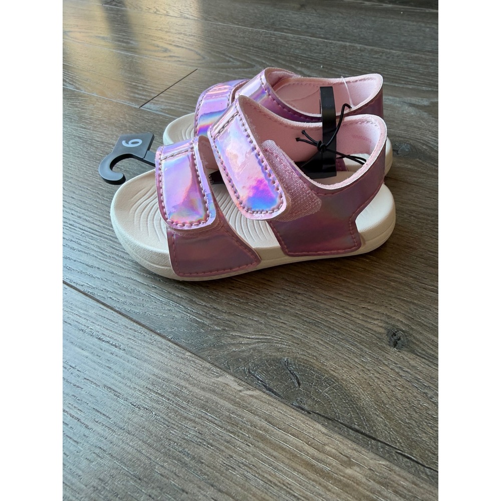 Wonder Nation Toddler Girls Size 6 Pink Iridescent Holographic Sandals NWT - Picture 2 of 3